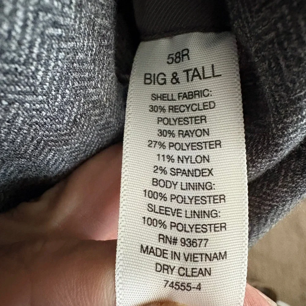 Stafford Big‎ & Tall Mens 58R Charcoal Herringbone Stretch Comfort Blazer Jacket